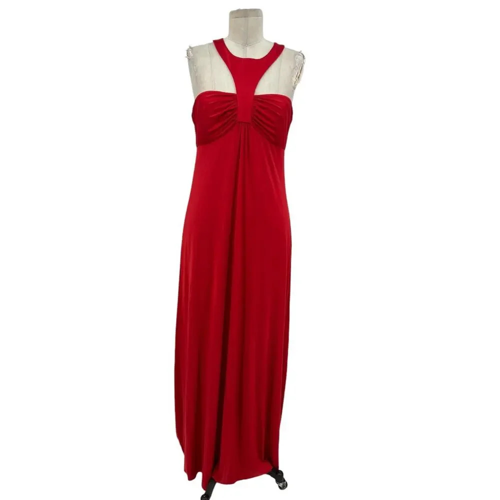 Jay Godfrey Halter Neck Jersey Red Maxi Dress Gown Racerback Size 8